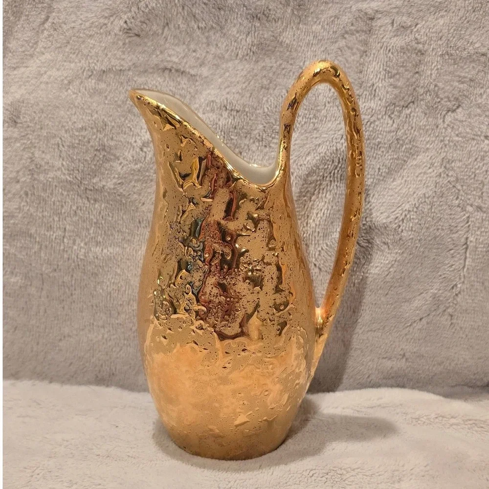 Vintage Deena Art Studios 22KT Weeping Gold Ceramic Pitcher Ewer MCM Decor 6